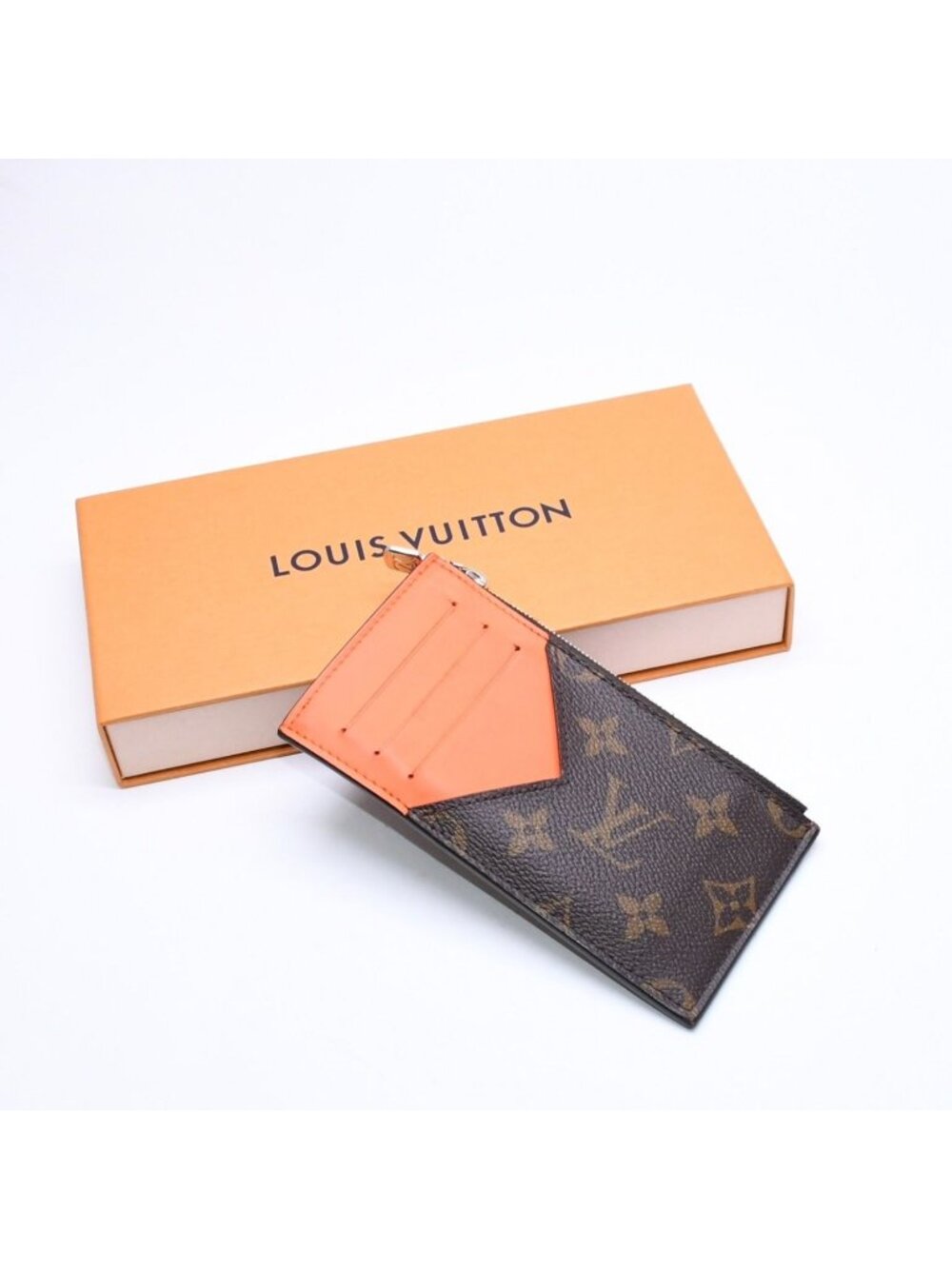 Louis Vuitton Coin Card Holder Case Monogram Brown Orange Silver